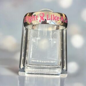 Silver Ring with Pink Ribbon Design
